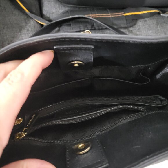 AUTHENTIC Michael Kors Hamilton Black Leather Gold Satchel Crossbody Tote Bag - Picture 10 of 10